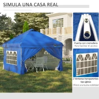 Outsunny Carpa Plegable 3x3 m con Altura Ajustable de 3 Niveles Cenador de Jardín con 4 Paredes Extraíbles 2 Ventanas 4 Sacos de Arena y Bolsa de Transporte Gazebo para Exterior Camping Azul(m-4)