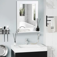 Kleankin Espejo de Baño Espejo de Pared Moderno con Estante de Almacenaje y Marco de Madera 50x11,5x60 cm Blanco(m-2)