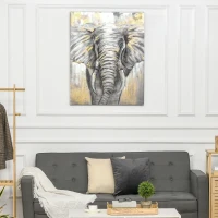 HOMCOM Hand-Painted Metal Canvas Wall Art Grey African Elephant, Wall Pictures for Living Room Bedroom Decor, 100 x 80 cm(m-10)