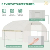 Outsunny Serre de jardin tunnel 10,4 m² serre de jardin anti-UV porte zippée enroulable fenêtres maille 350 x 300 x 200 cm blanc(m-4)