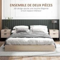 HOMCOM Lot de 2 tables de chevet table de nuit style nordique moderne avec tiroir à deux niveaux 40 x 40 x 50 cm chêne(m-4)