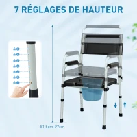 HOMCOM Chaise percée toilette pliable antidérapante hauteur réglable, siège et accoudoirs rembourrés, charge 150 kg, noir(m-6)