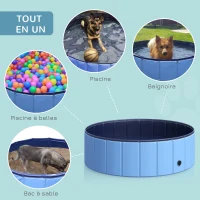 PawHut Piscine pour Chien Pliable, Piscine Baignoire Bassin Chien, 100x30cm en plastique, Piscine pour Animaux Extérieur, Stable et Antidérapant, Bleu(m-7)