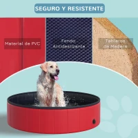 PawHut Piscina Plegable para Perros Gatos Ø120x30 cm Bañera Portátil para Mascotas PVC Antideslizante Múltiples Usos para Interiores y Exteriores Rojo(m-7)