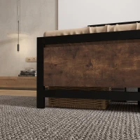 HOMCOM Estructura de Cama de Acero Somier de Cama con Cabecera para Colchón 90x190 cm Carga 150kg 97x195x103 cm Negro y Marrón(m-9)