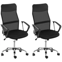 HOMCOM Lot de 2 fauteuils de bureau manager dossier ergonomique hauteur assise réglable pivotant tissu maille noir(m-10)