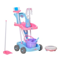 HOMCOM 23 PCS Kids Toy Cleaning Trolley Set Pretend Play Kit, Little Helper Tools, Sweeper Robert w/ Music & Light, Includes Broom, Mop, Bucket for 3-6 Years(m-1)