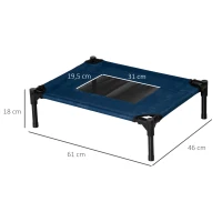 PawHut Cama Elevada para Perros Gatos Portátil Cama para Mascotas con Zona de Malla Transpirable y Tela Oxford para Interior Exterior 61x46x18 cm Azul(m-3)