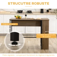 HOMCOM Ilot centra table de bar plateau latéral  rabattable et 3 étagères 120 x 76 x 91,4 cm marron(m-6)