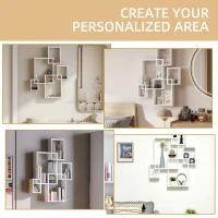 HOMCOM Floating Shelves, Wall Mounted Interlocking Cube Shelves, Display Wall Shelf for Living Room, Bedroom, Hallways, White(m-7)