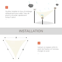 Outsunny Voile d'ombrage Triangulaire Grande Taille 6 x 6 x 6 m polyéthylène Haute densité résistant aux UV Coloris crème(m-7)