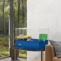 PawHut Chinchillas Small Rabbit Guinea Pig Small Animal Cage, Pet Playhouse, with Platform, Ramp, 71 x 46 x 47cm, Blue(m-10)