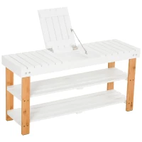 HOMCOM Shoe Bench, 3-Tier Wooden Shoe Rack with Hidden Storage Compartment, Slatted Shelves, Home Storage Unit, Hallway Furniture, Natural, 90L x 29W x45H cm(m-11)