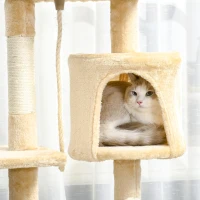 PawHut Árbol para gatos Rascador Grande con Plataformas Casetas Bolas de Juego 114cm Cubierto de Felpa Beige(m-9)