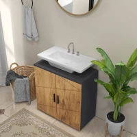 kleankin Meuble sous vasque lavabo meuble de salle de bain 2 portes avec étagère 60 x 30 x 60 cm gris anthracite et aspect bois(m-7)