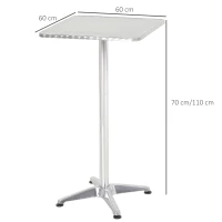 HOMCOM Tavolino Bar/Ristorante in Acciaio Inox, Tavolo con Piano Appoggio Quadrato 60x60cm e Altezza Regolabile 70-110cm(m-3)