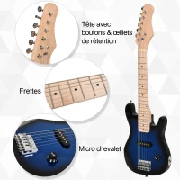 HOMCOM Guitare électrique avec amplificateur, sac, médiators, cordes de rechange, câble noir bleu(m-7)