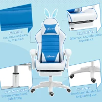 Vinsetto Racing Gaming Chair, Reclining PU Leather Computer Chair with Removable Rabbit Ears, Footrest and Lumber Support, Blue(m-8)