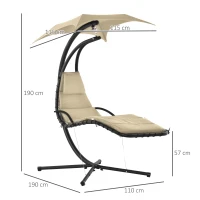 Outsunny Silla Colgante con Soporte con Toldo Estructura Metálica Antivuelco Carga 100 kg para Jardín Patio 190x110x190 cm Beige(m-3)