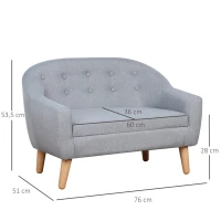 HOMCOM Fauteuil Enfant Canapé Chaise Enfant Design scandinave Grand Confort Dossier capitonné 10 Boutons piètement effilé Aspect Bois Clair revêtement Lin dim. 76L x 51P x 53,5H cm Gris Clair(m-3)