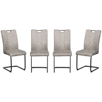 HOMCOM Lot de 4 chaises de salle à manger revêtement microfibre avec pieds luge en acier et poignée 43 x 58,5 x 99,5 cm gris(m-10)