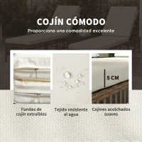 Outsunny Conjunto de 2 Tumbonas de Ratán con Mesa de Centro Respaldo Ajustable en 5 Niveles y Cojines 196x54x32 cm Beige(m-5)