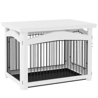 PawHut Cage pour chien 3 en 1 table d'appoint parc pour chien plateau amovible pour chien moyenne 82,5 x 57,5 ​​x 59,5 cm blanc(m-1)