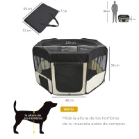 PawHut Parque Plegable para Perros de 8 Paneles Parque de Juego para Mascotas con Bolsa de Transporte Ø120x58 cm Negro(m-3)