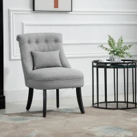 HOMCOM Fabric Single Sofa Dining Chair Tub Chair Upholstered W/ Pillow Solid Wood Leg Home Living Room Furniture Grey(m-2)