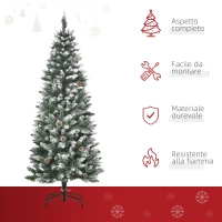 HOMCOM Albero di Natale Innevato da 150 cm con 464 Rami e 28 Pigne in Plastica e Metallo, Verde e Bianco(m-4)
