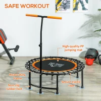 HOMCOM 40" Fitness Trampoline with Adjustable Handle, Rebounder Trampoline, Mini Jumper for Indoor Exercise Workout, Orange(m-5)