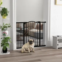 PawHut Metal 74-100cm Adjustable Pet Gate Safety Barrier w/ Auto-Close Door Black(m-2)