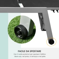 Outsunny Lettino Sdraio Prendisole in Alluminio e Texteline | Schienale Regolabile, Nero e Grigio, 2 Ruote | 169 x 65 x 102cm(m-6)