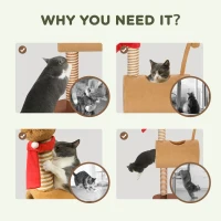 PawHut 98cm Deer-Designed Cat Tree with Scratching Posts, Toy Ball, Tunnel, Brown(m-6)