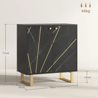 HOMCOM Buffet de rangement avec 2 portes et étagère réglable pieds en métal 76 x 35 x 77 cm ton marbre noir(m-3)