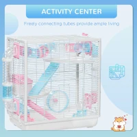 PawHut Hamster Cage for Small Rodents, with Tunnel Tube, Exercise Wheel(m-4)