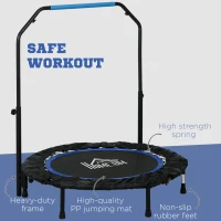 HOMCOM 40" Foldable Mini Fitness Trampoline, with Adjustable Foam Handle, Blue(m-6)