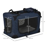 PawHut Transportín para Perros Plegable 60x41x41 cm Transportín para Mascotas con Ventanas Cojín Suave y 2 Correas del Hombro Bolsa de Transporte para Mini Perros Gatos Azul Oscuro(m-3)