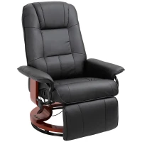 HOMCOM Fauteuil relax inclinable fauteuil de salon repose-pieds réglable pivotant 360° piètement bois revêtement synthétique noir(m-1)