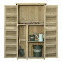 Outsunny Cobertizo Madera Caseta de Exterior Armario para Herramientas de Jardinería Persiana Delantera Compartimientos de Diferentes Tamaños 87x46,5x160cm Madera Maciza(m-10)