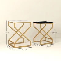 HOMCOM Set of Two Marble-Effect Nesting Tables(m-3)