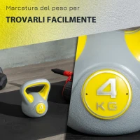 SPORTNOW Kettlebell 4kg in PU e Sabbia con Base Piatta e Impugnatura per Stacchi, Squat e Sollevamenti, 18x12x20 cm, Giallo(m-5)