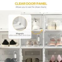 HOMCOM 18PCS Clear Shoe Box, Plastic Stackable Shoe Storage Box for UK/EU Size up to 12/46 with Magnetic Door for Women/Men, 28 x 36 x 21 cm(m-6)