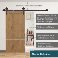 HOMCOM Gleitschienen-Bausatz für Schiebetür, inkl. Schienen, Rollen, Bodenstopper, 183 cm, bis 100 kg belastbar, Dunkelbraun(m-6)