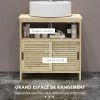 HOMCOM Meuble sous lavabo en Bambou, Meuble de Rangement pour Salle de Bain avec 2 Portes, 60 x 30 x 60 cm, Bois Naturel(m-5)