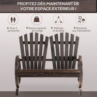 Outsunny Banc de Jardin 2 Places Adirondack Style Rustique Chic accoudoirs Roues Charette Bois Sapin traité carbonisation(m-6)