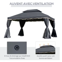 Outsunny Tonnelle de jardin extérieur 4 x 3 m barnum double toit tente de réception avec parois et moustiquaires noir(m-5)