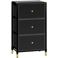HOMCOM Faux Leather Front Chest of Three Drawers - Black(m-1)