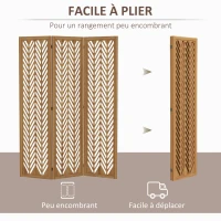 HOMCOM Paravent en bois ajouré séparateur de pièce closion intérieur pliable 3 panneaux en bois 120 x 170 cm naturel(m-6)