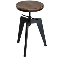 HOMCOM Sgabello da Bar Alto in Stile Industriale Regolabile in Altezza, Metallo e Legno, 39x41x49-64cm Marrone e Nero(m-10)